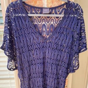 Elif navy blue lace short sleeve coverup